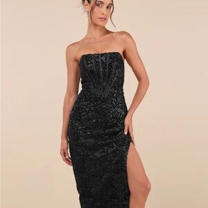 Lulu's Black Strapless Textured Dress